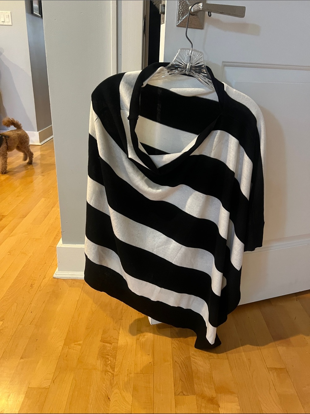 Kerisima Black and White Striped Poncho One Sz